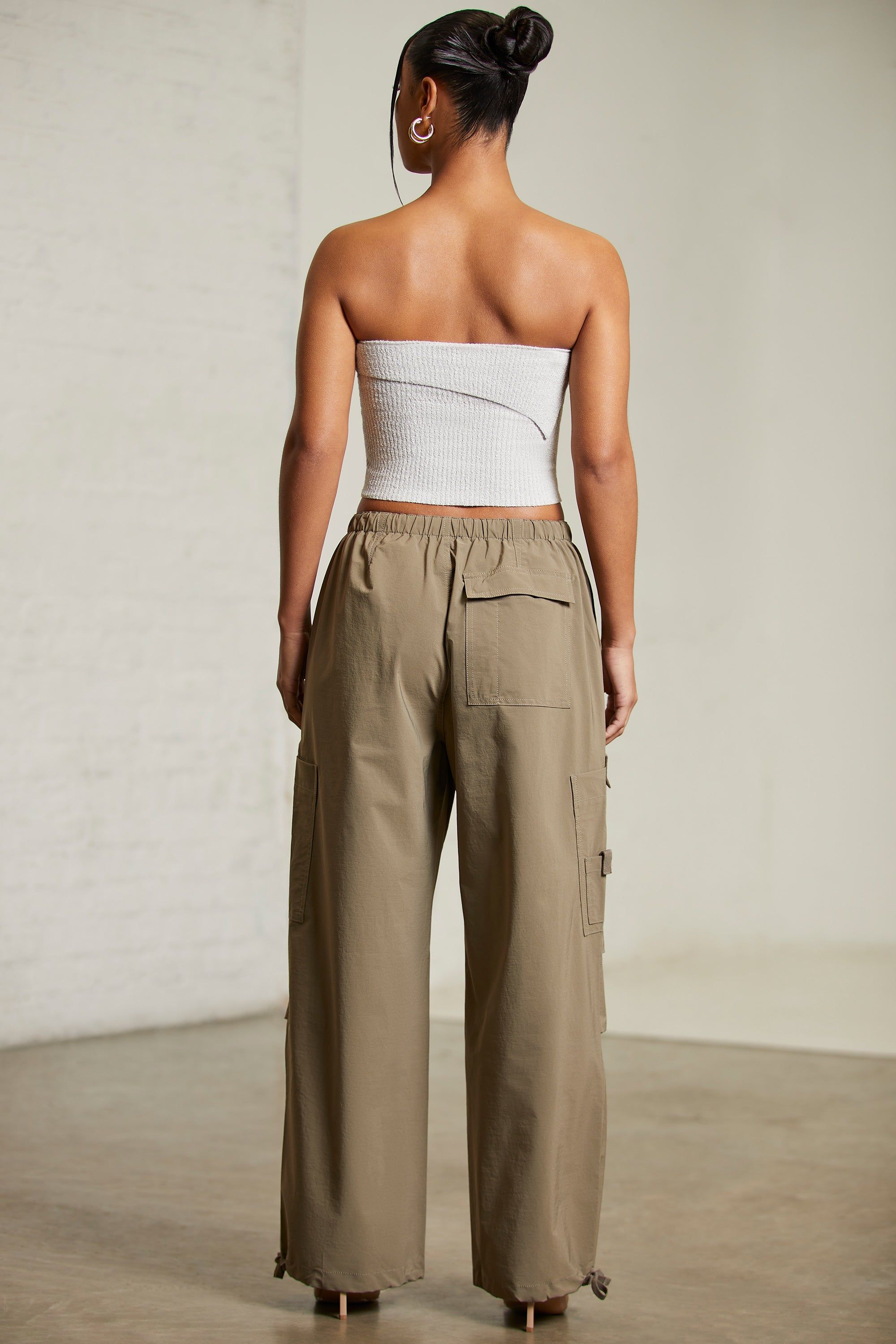 Petite Wide Leg Cargo Trousers in Green sold by Oh Polly product image thumbnail 2