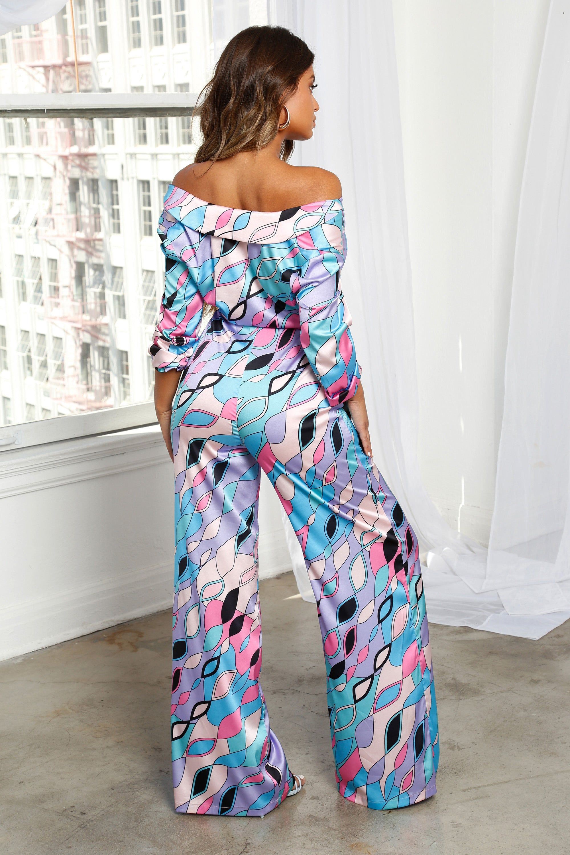 Fine Print Petite Wide Leg Satin Trousers in Abstract Print sold by Oh Polly product image thumbnail 4