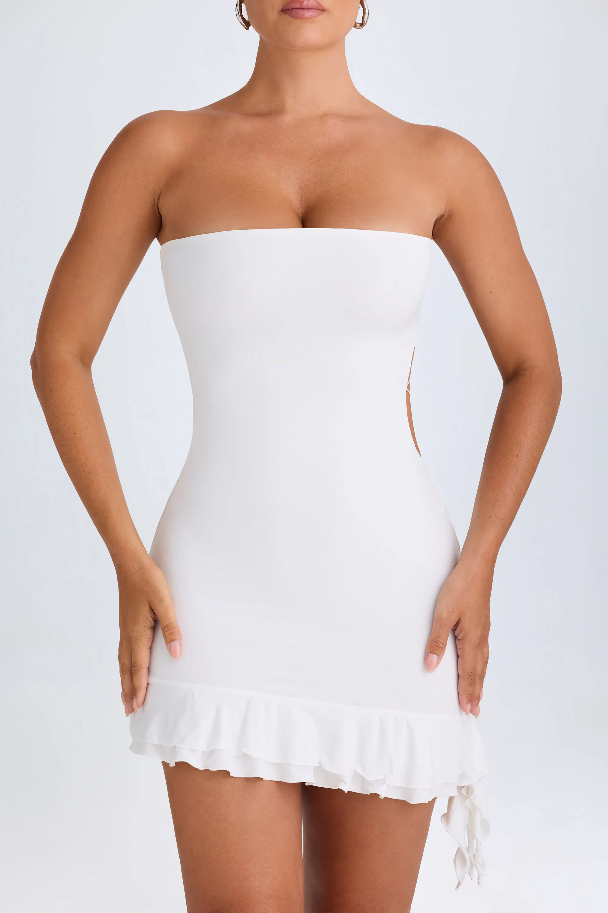Ruffle-Trim Cut-Out Bandeau Mini Dress in White sold by Oh Polly product image thumbnail 4