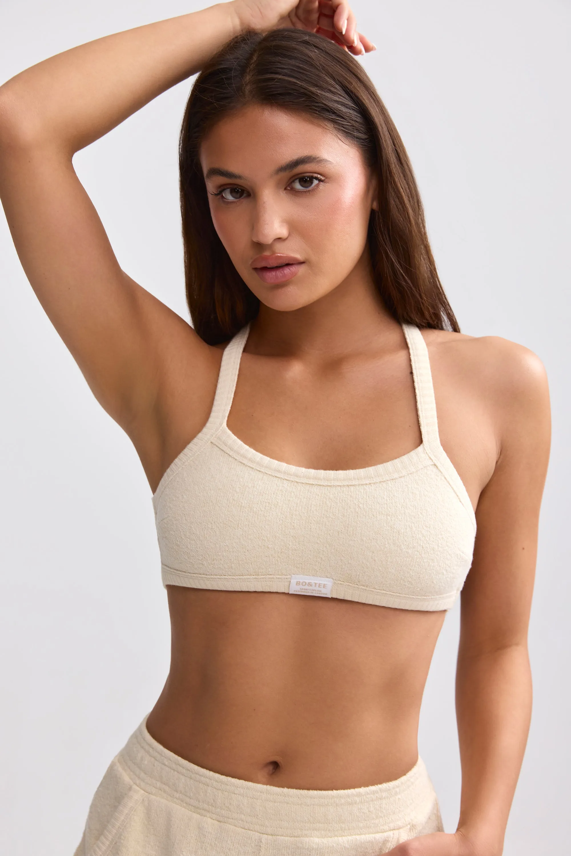 Terry Towelling Scoop-Neck Bralette in Cream sold by Oh Polly