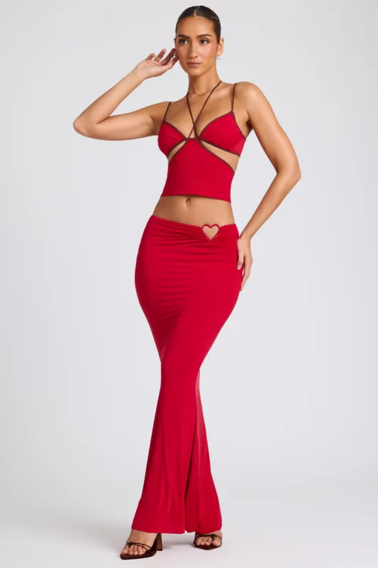 Mid Rise Maxi Skirt in Fire Red sold by Oh Polly