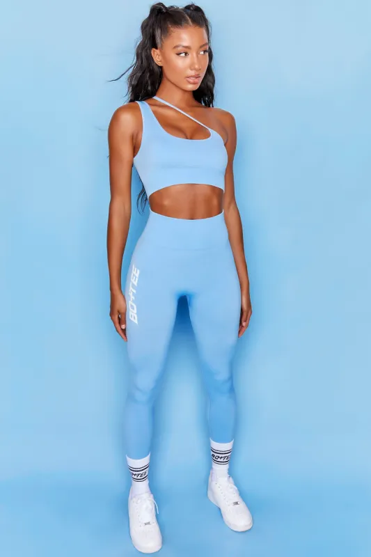 Evolve Seamless Asymmetric Crop Top in Light Blue sold by Oh Polly