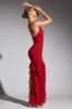 Embellished Halter Neck Ruffle Maxi Dress in Red sold by Oh Polly