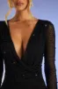 Embellished Wrap Over A-Line Mini Dress in Black sold by Oh Polly