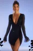 Embellished Wrap Over A-Line Mini Dress in Black sold by Oh Polly
