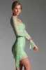 Embellished Draped Cowl-Neck Mini Dress in Pistachio sold by Oh Polly