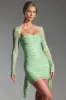 Embellished Draped Cowl-Neck Mini Dress in Pistachio sold by Oh Polly