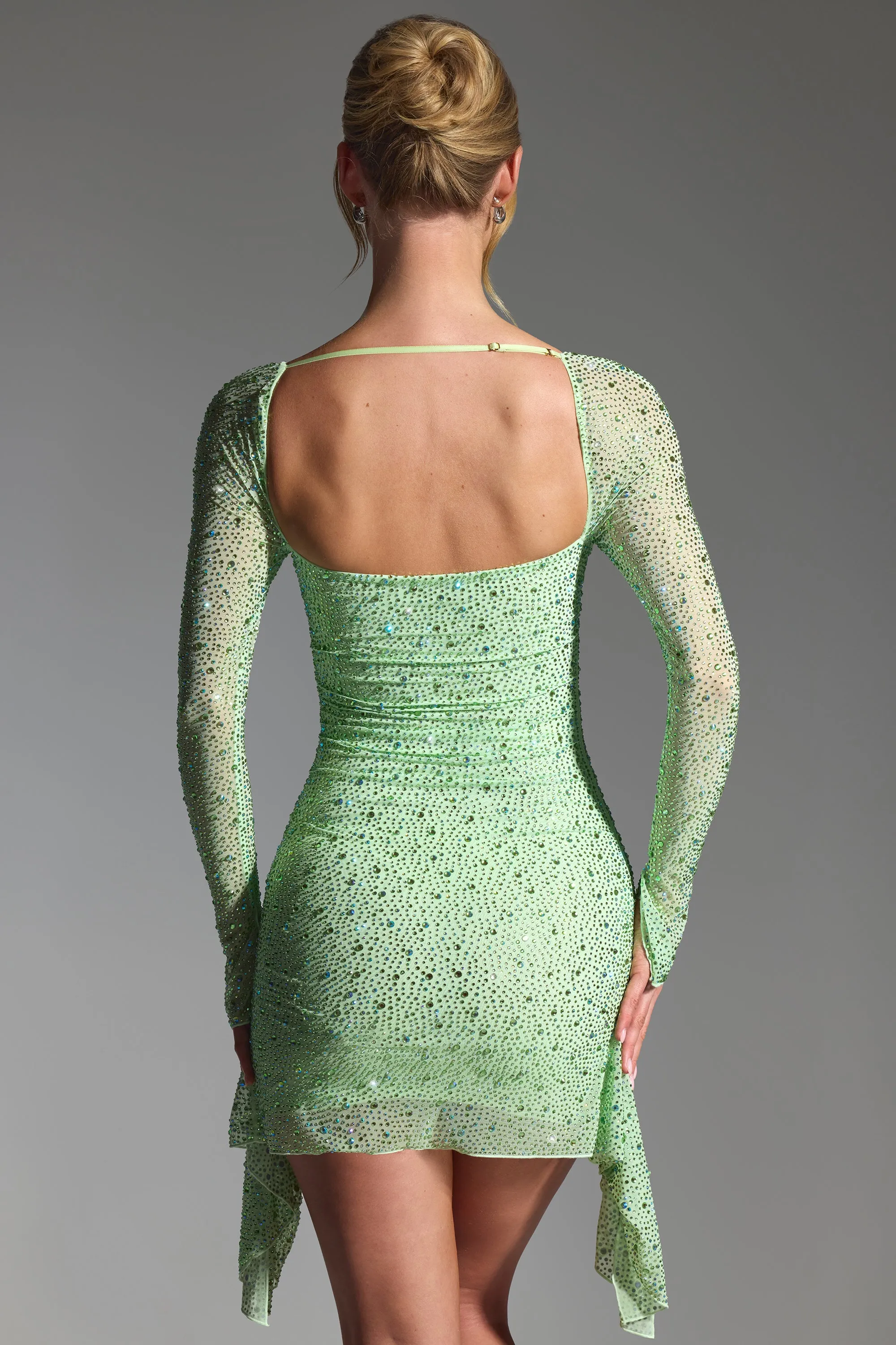 Embellished Draped Cowl-Neck Mini Dress in Pistachio sold by Oh Polly product image thumbnail 2