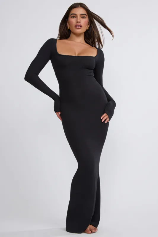 Ribbed Modal Long Sleeve Maxi Dress in Black sold by Oh Polly