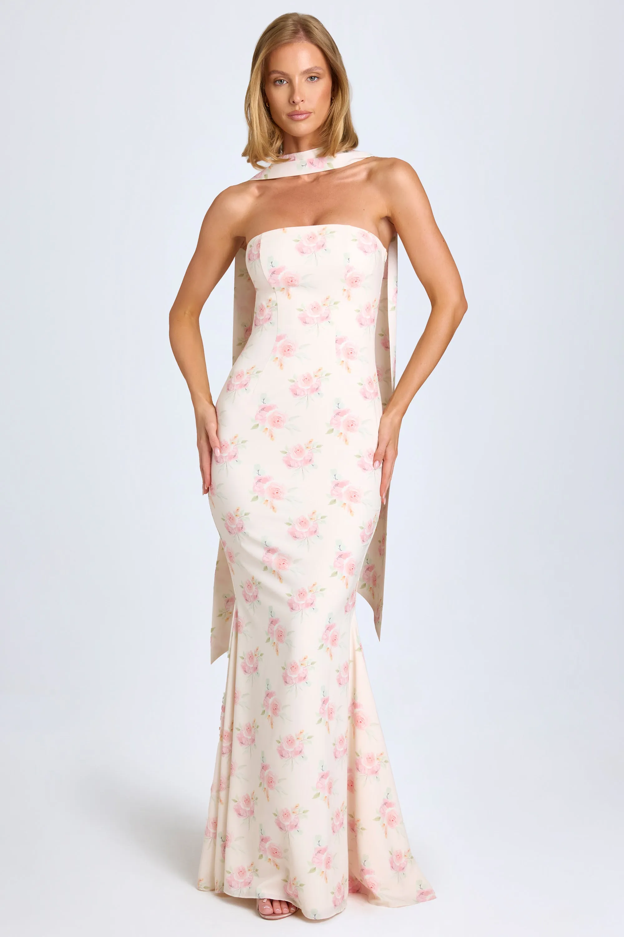 Scarf-Detail Strapless Gown in Large Rose Print sold by Oh Polly product image thumbnail 5