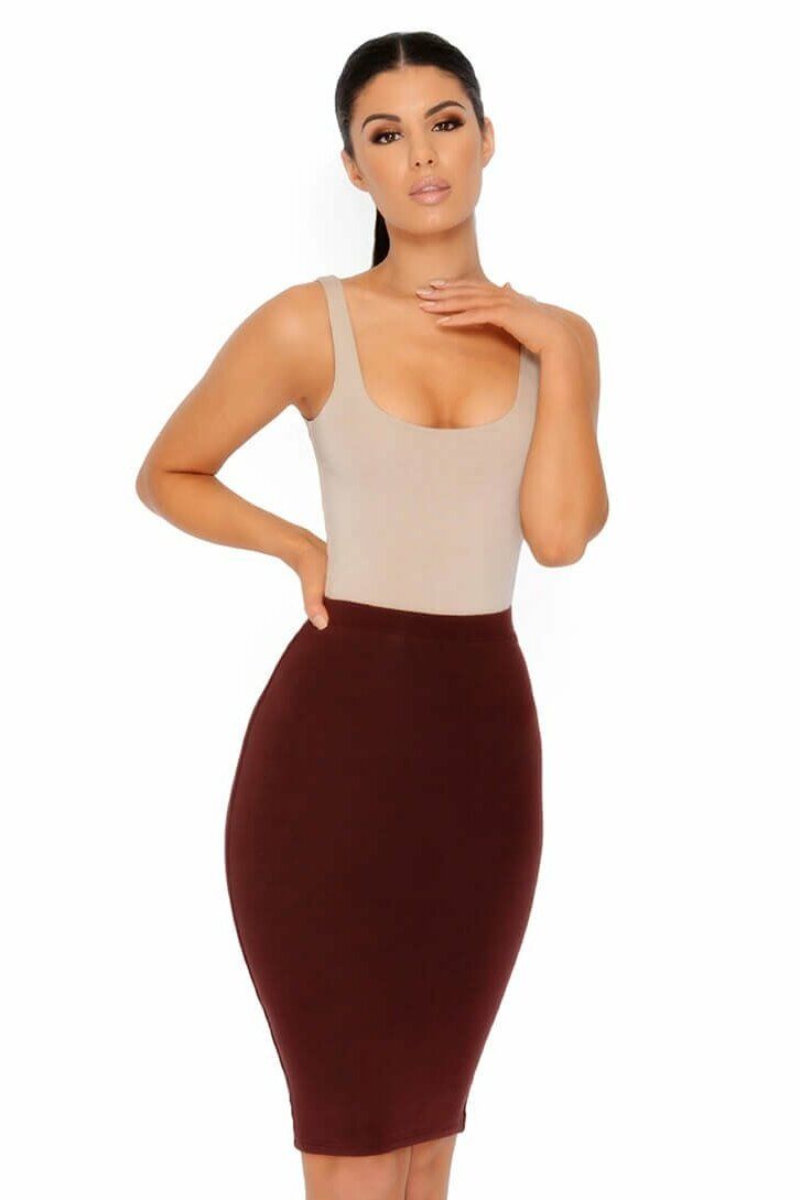 Number 1 Fit Double Layered Midi Skirt in Chocolate Brown sold by Oh Polly product image thumbnail 2