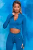Endure Ribbed Long Sleeve Half Zip Crop Top in Blue sold by Oh Polly