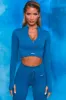 Endure Ribbed Long Sleeve Half Zip Crop Top in Blue sold by Oh Polly