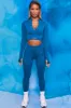 Endure Ribbed Long Sleeve Half Zip Crop Top in Blue sold by Oh Polly