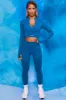 Endure Ribbed Long Sleeve Half Zip Crop Top in Blue sold by Oh Polly