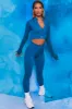 Endure Ribbed Long Sleeve Half Zip Crop Top in Blue sold by Oh Polly