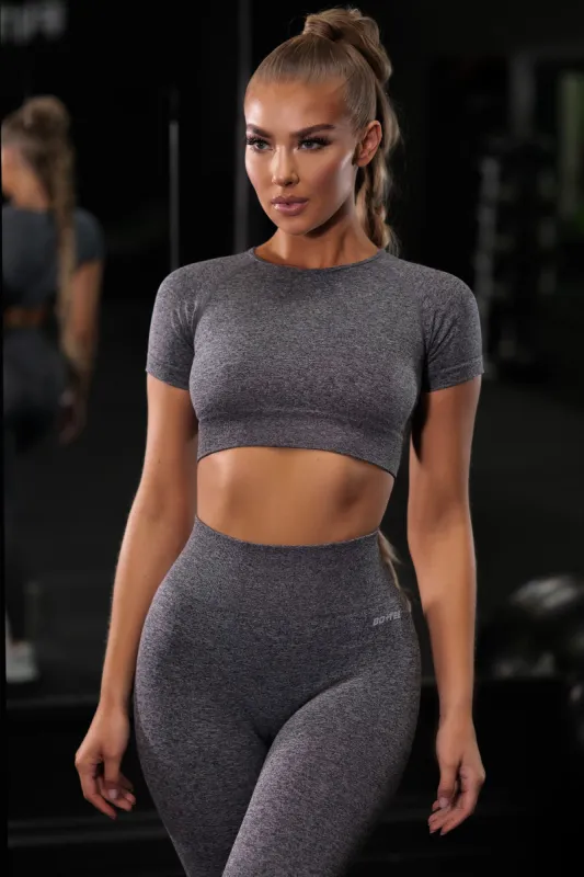 Determined Seamless Crop Top in Black Marl sold by Oh Polly