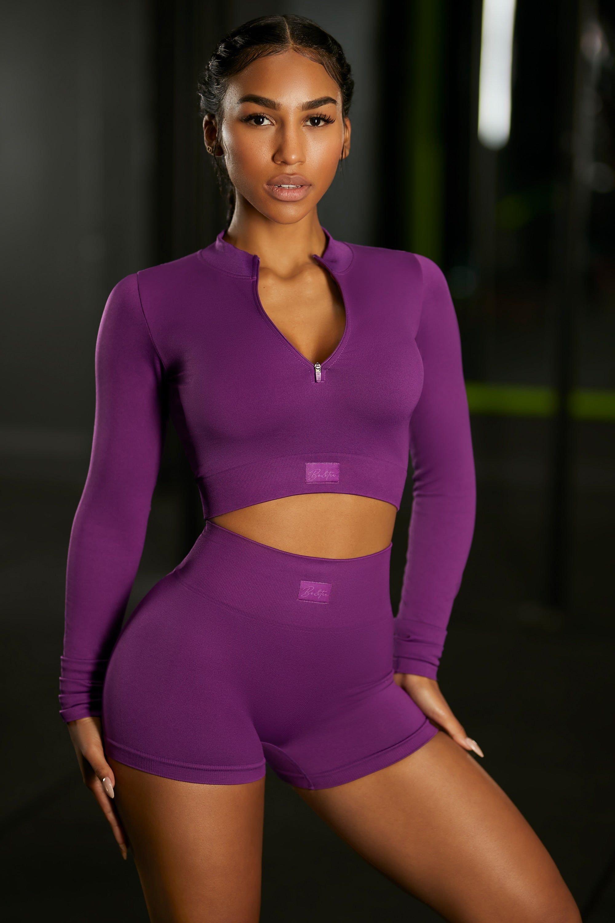 Long Sleeve Crop Top in Dark Purple sold by Oh Polly