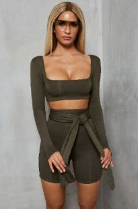 Shorty On The Side Cycle Shorts in Khaki sold by Oh Polly
