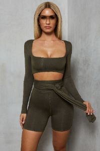 Shorty On The Side Cycle Shorts in Khaki sold by Oh Polly
