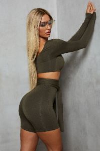Shorty On The Side Cycle Shorts in Khaki sold by Oh Polly