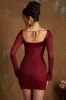 Long Sleeve Lace Up Corset Micro Mini Dress in Wine sold by Oh Polly