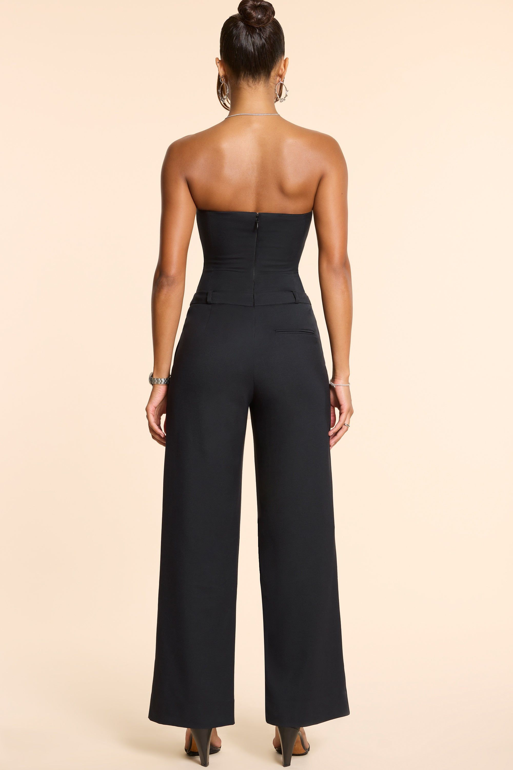 Tall Woven Wool Bandeau Corset Jumpsuit in Black sold by Oh Polly product image thumbnail 4