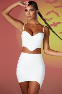 Vinyl Curved Hem Mini Skirt in White sold by Oh Polly