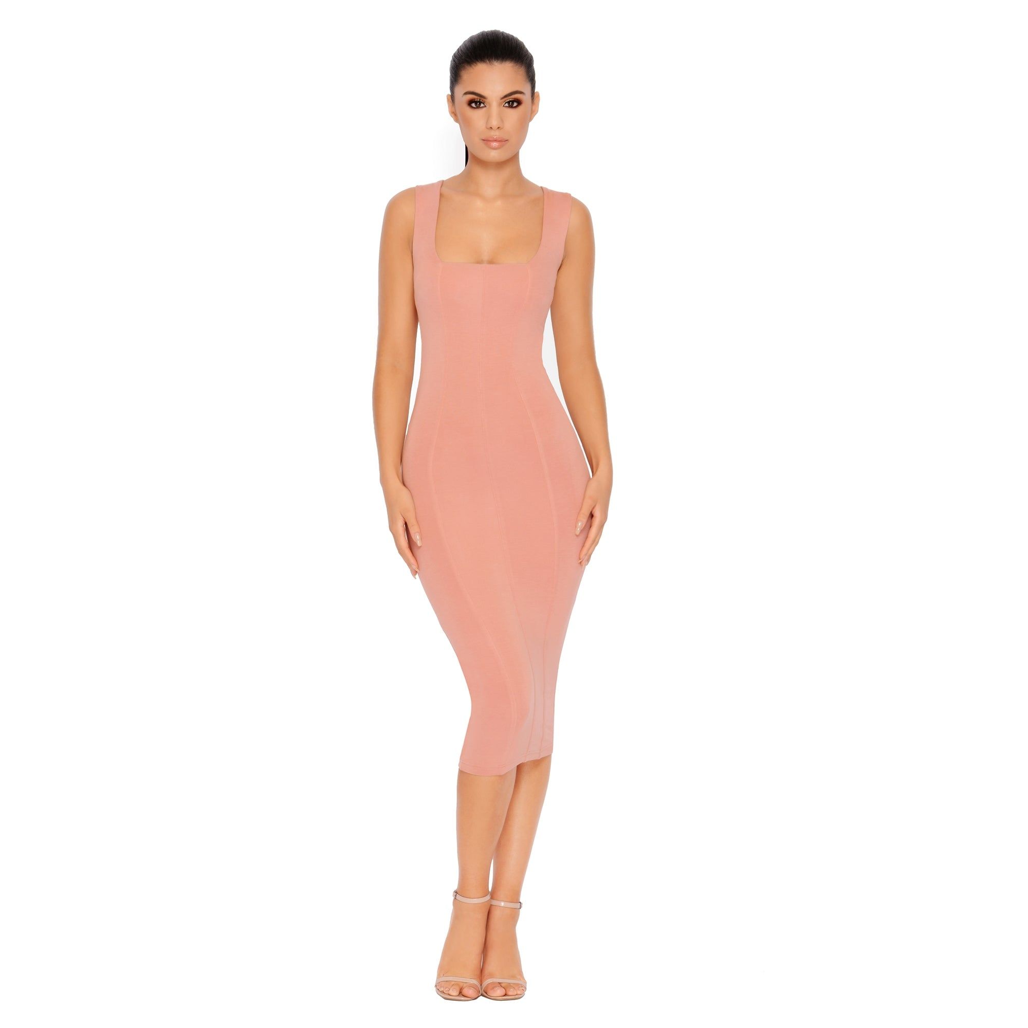 Hip To Be Square Double Layered Midi Dress in Rose sold by Oh Polly