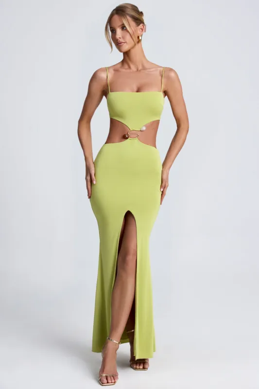 Hardware Detail Cut-Out Maxi Dress in Olive Green sold by Oh Polly