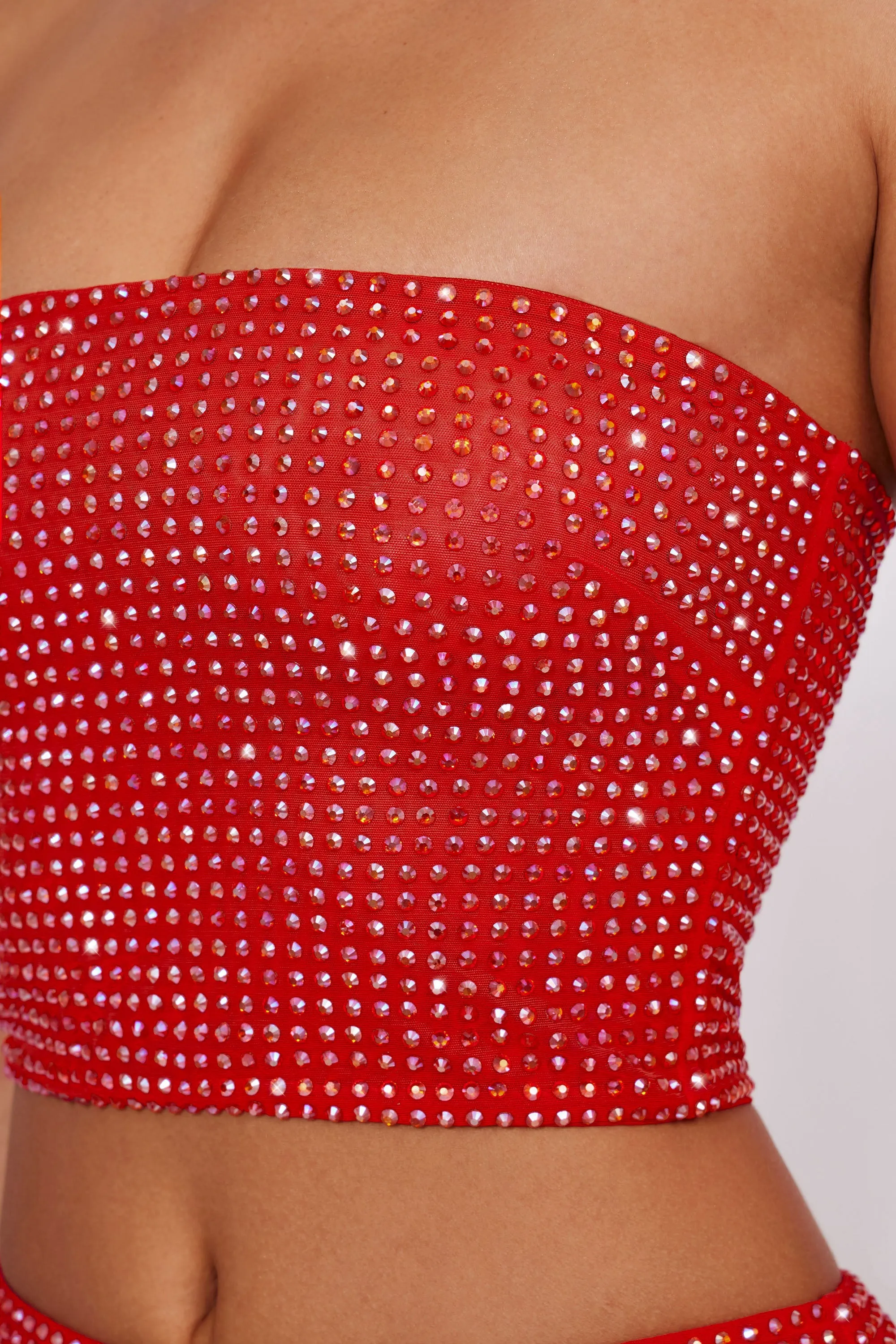 Embellished Strapless Crop Top in Fire Red sold by Oh Polly product image thumbnail 4