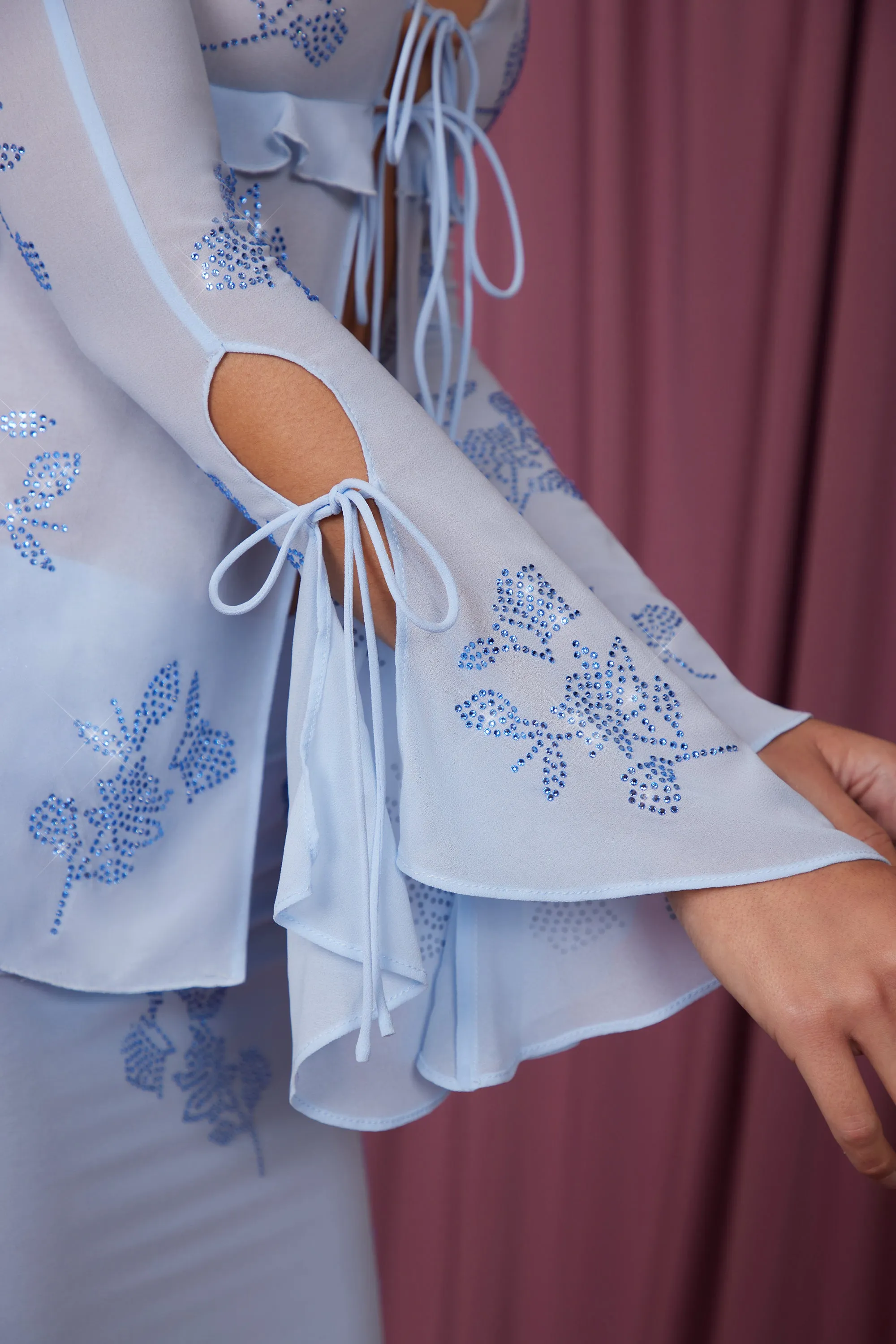 Long Sleeve Tie Front Top in Blue sold by Oh Polly product image thumbnail 5