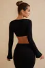 Long Sleeve Crop Top in Black sold by Oh Polly
