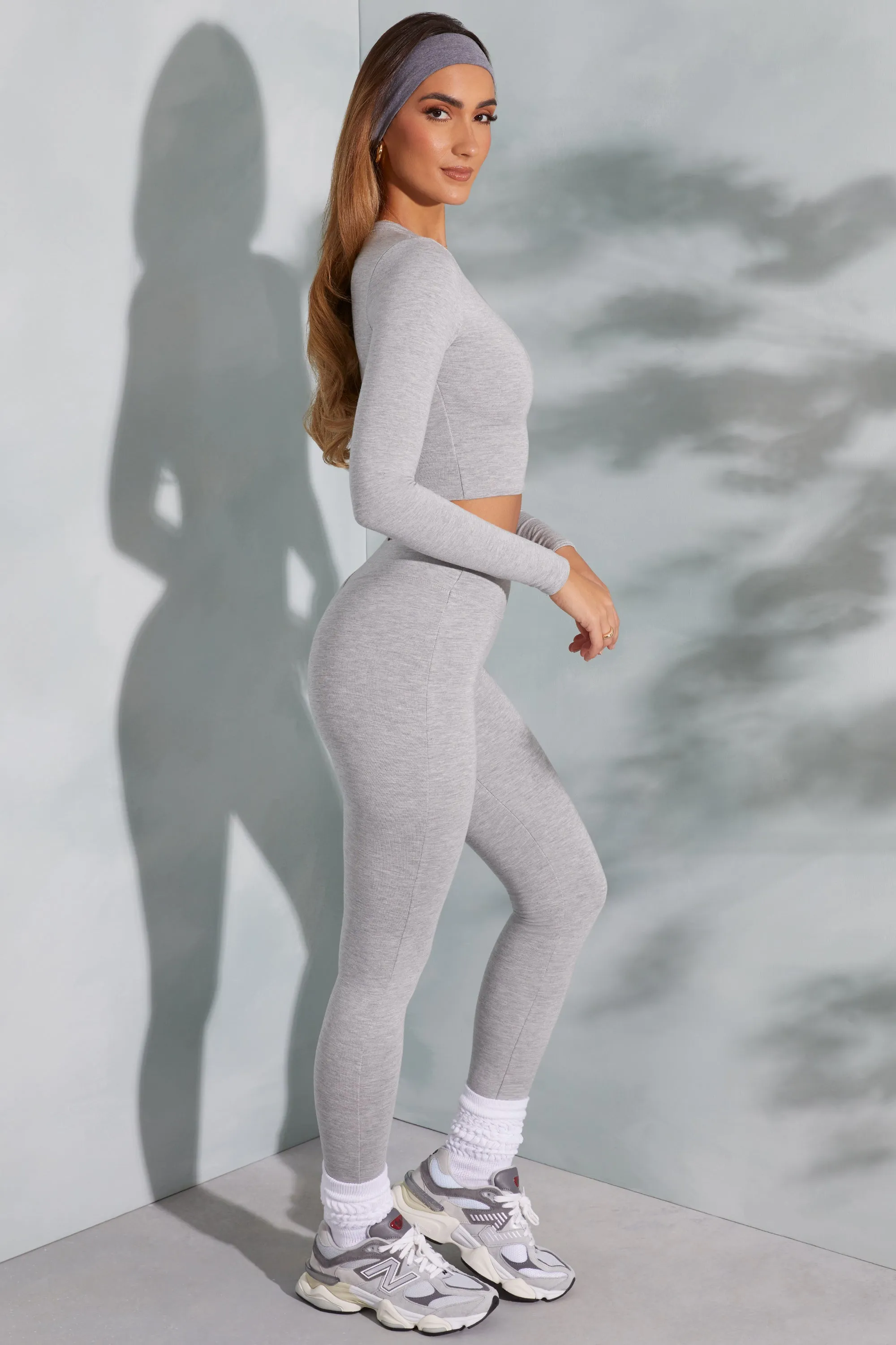 Round Neck Long Sleeve Top in Marled Grey sold by Oh Polly product image thumbnail 3