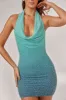 Embellished Halter Neck Mini Dress in Blue Ombré sold by Oh Polly