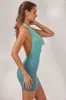 Embellished Halter Neck Mini Dress in Blue Ombré sold by Oh Polly