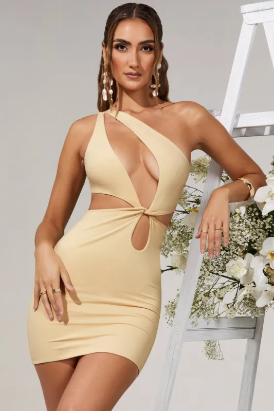 Asymmetric Twist Mini Dress in Cream sold by Oh Polly