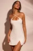 Cross Halter Neckline Low Back Mini Dress in White sold by Oh Polly