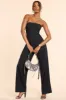 Petite Brushed Twill Bandeau Corset Jumpsuit in Black sold by Oh Polly