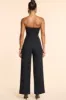 Petite Brushed Twill Bandeau Corset Jumpsuit in Black sold by Oh Polly