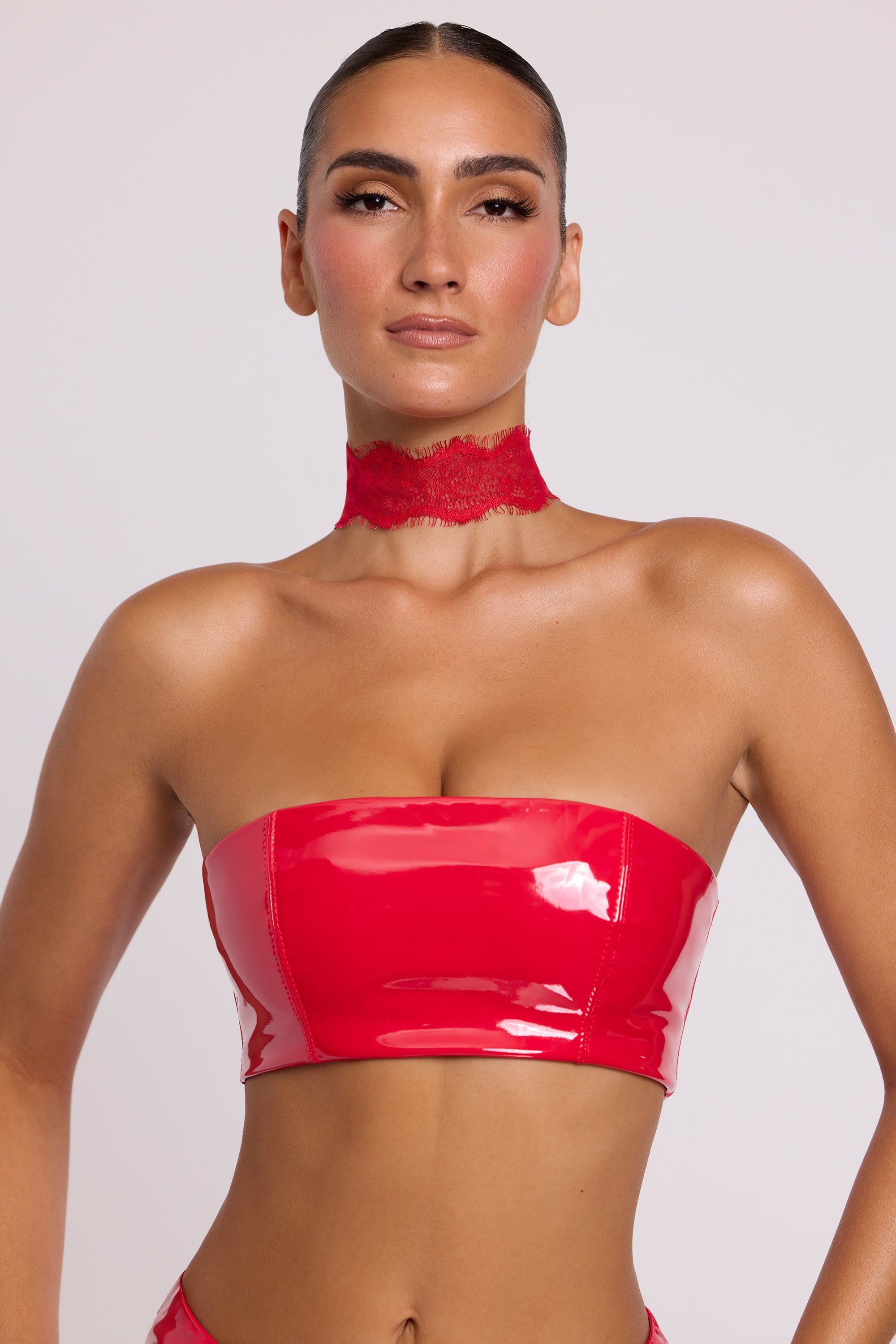 Vinyl Bandeau Bralette in Fire Red sold by Oh Polly