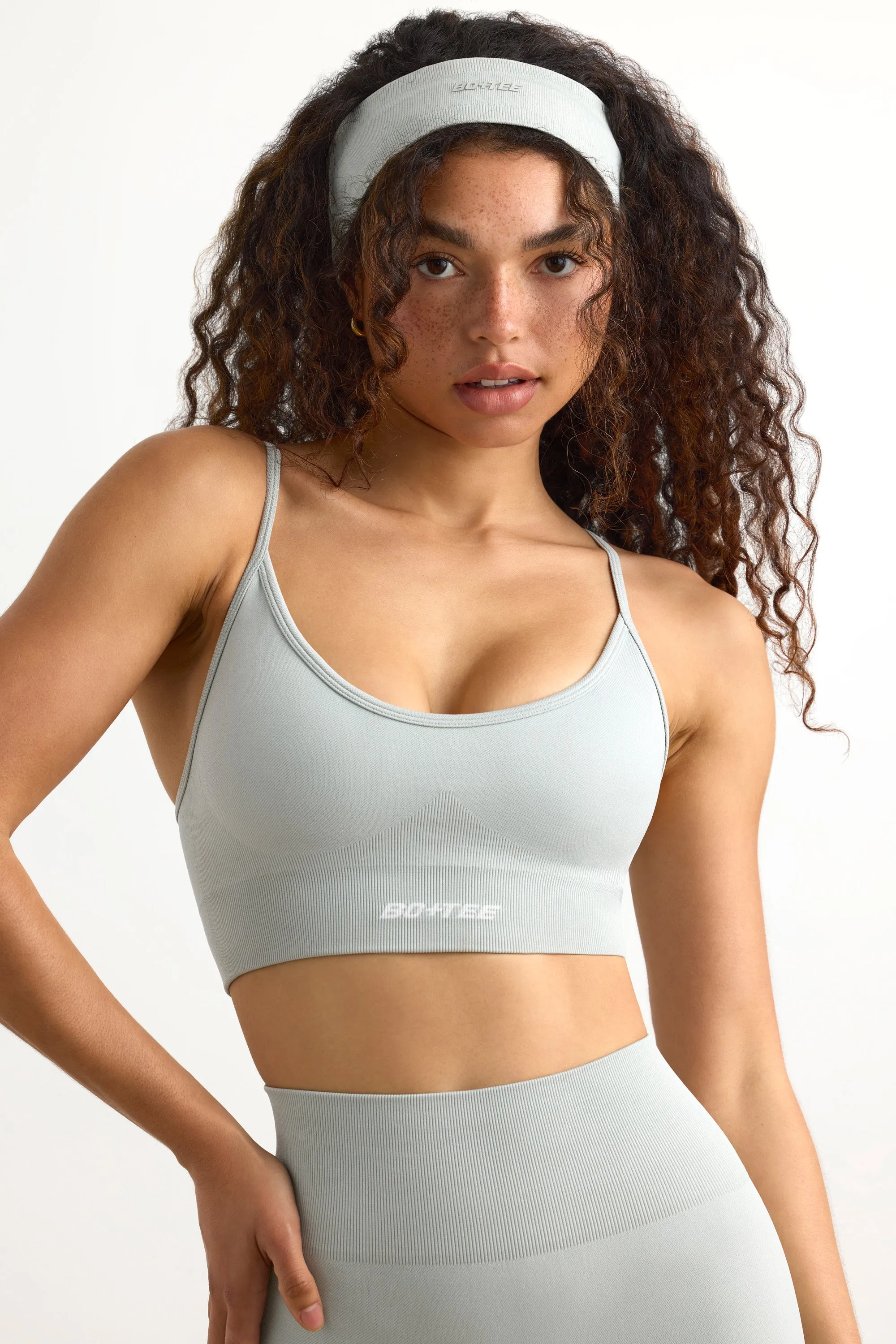Super Sculpt Seamless Scoop-Neck Sports Bra in Grey sold by Oh Polly product image thumbnail 4