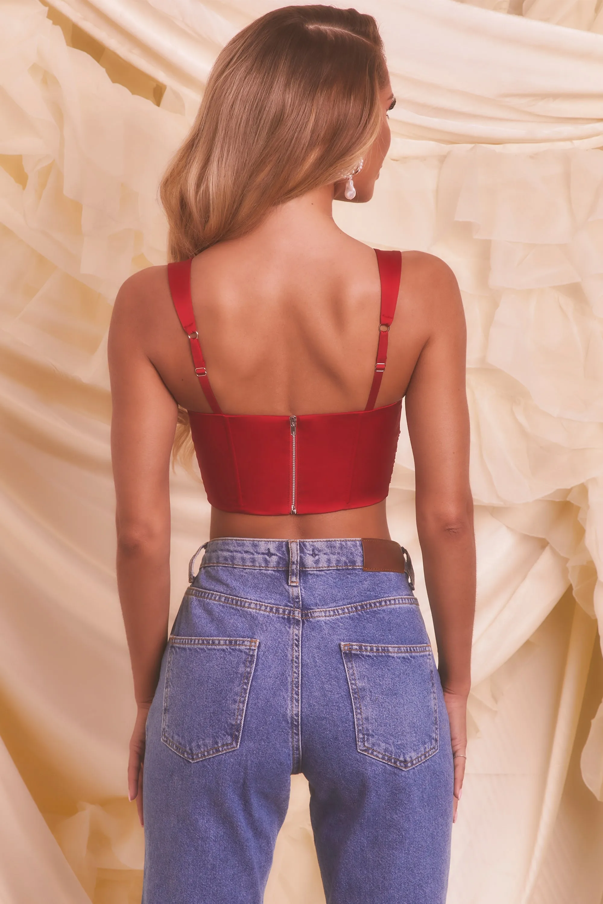 Satin Mesh Bustier Crop Top in Red sold by Oh Polly product image thumbnail 2