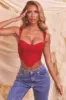 Satin Mesh Bustier Crop Top in Red sold by Oh Polly