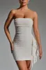 Embellished Ruffled Cowl-Neck Bandeau Mini Dress in White sold by Oh Polly