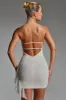 Embellished Ruffled Cowl-Neck Bandeau Mini Dress in White sold by Oh Polly