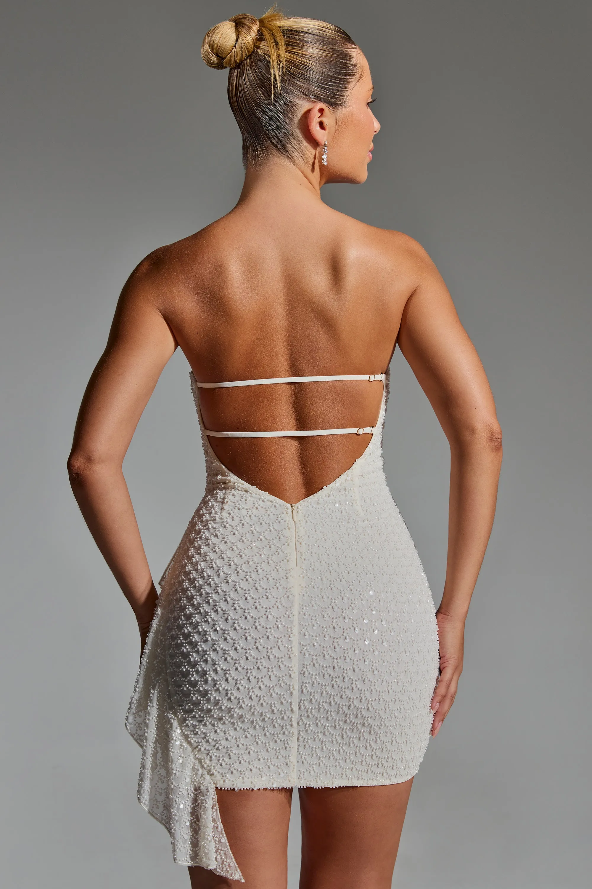 Embellished Ruffled Cowl-Neck Bandeau Mini Dress in White sold by Oh Polly product image thumbnail 2