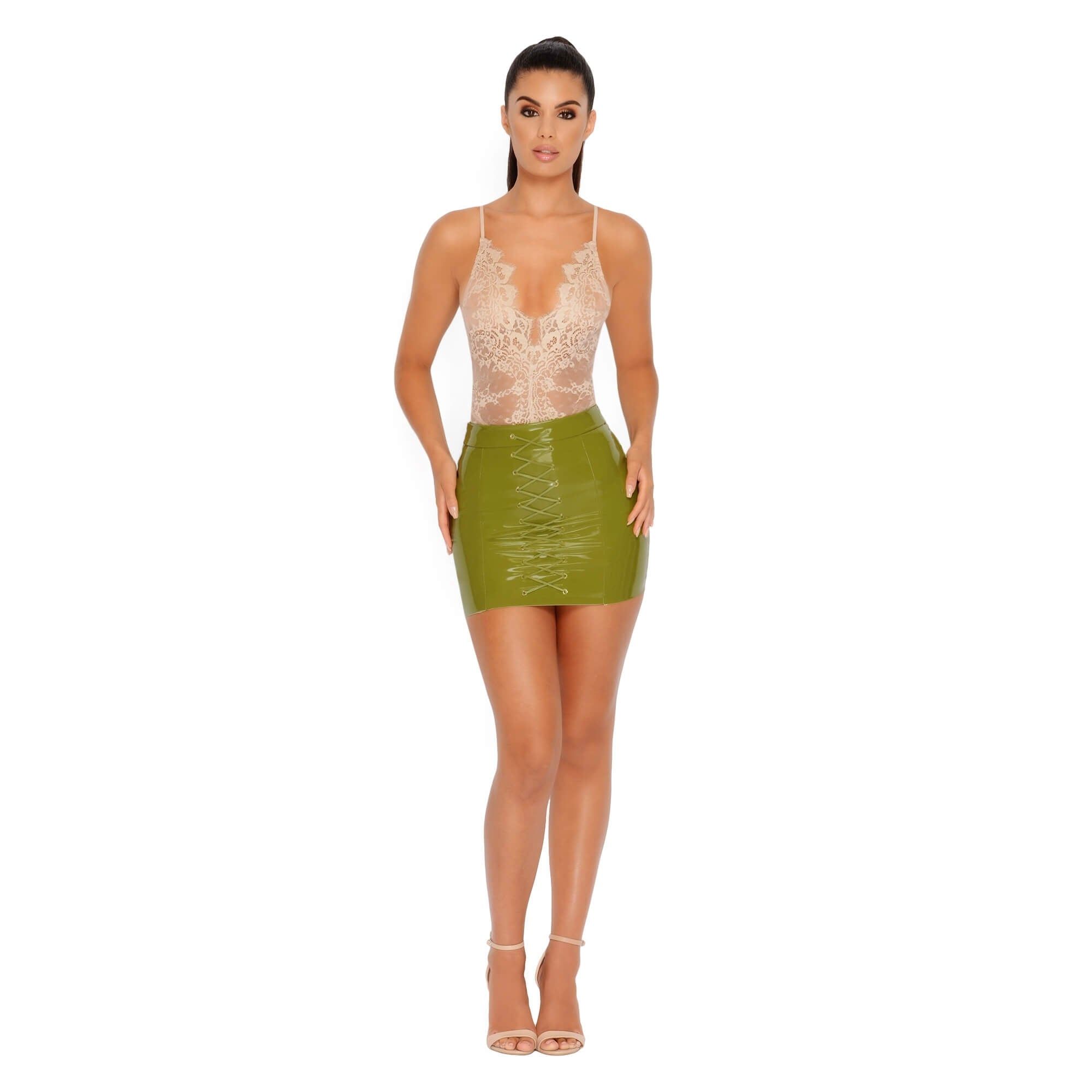Of Corset Lace Up Vinyl Mini Skirt in Kale sold by Oh Polly product image thumbnail 11