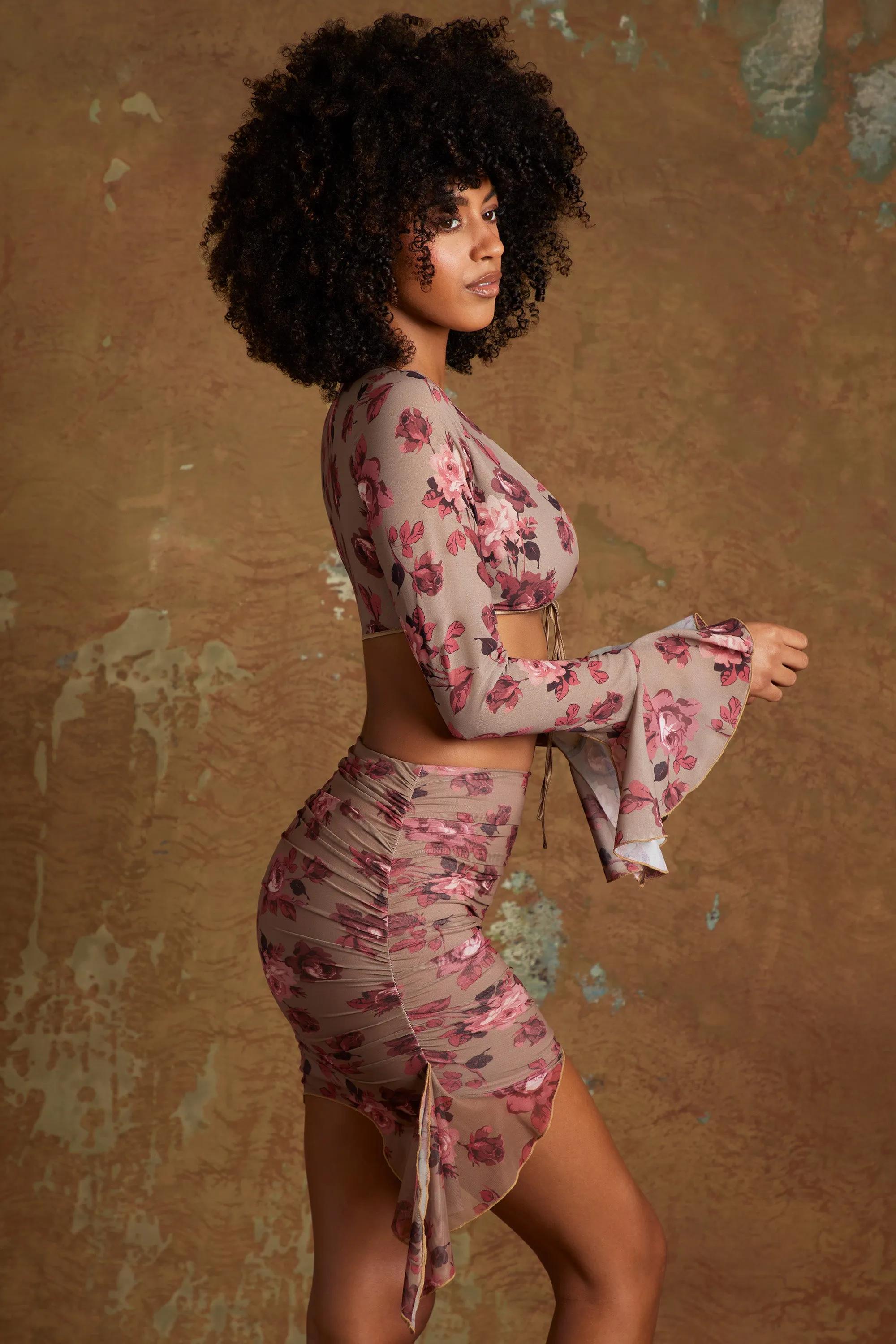 Frill Hem Mini Skirt in Beige Print sold by Oh Polly product image thumbnail 3