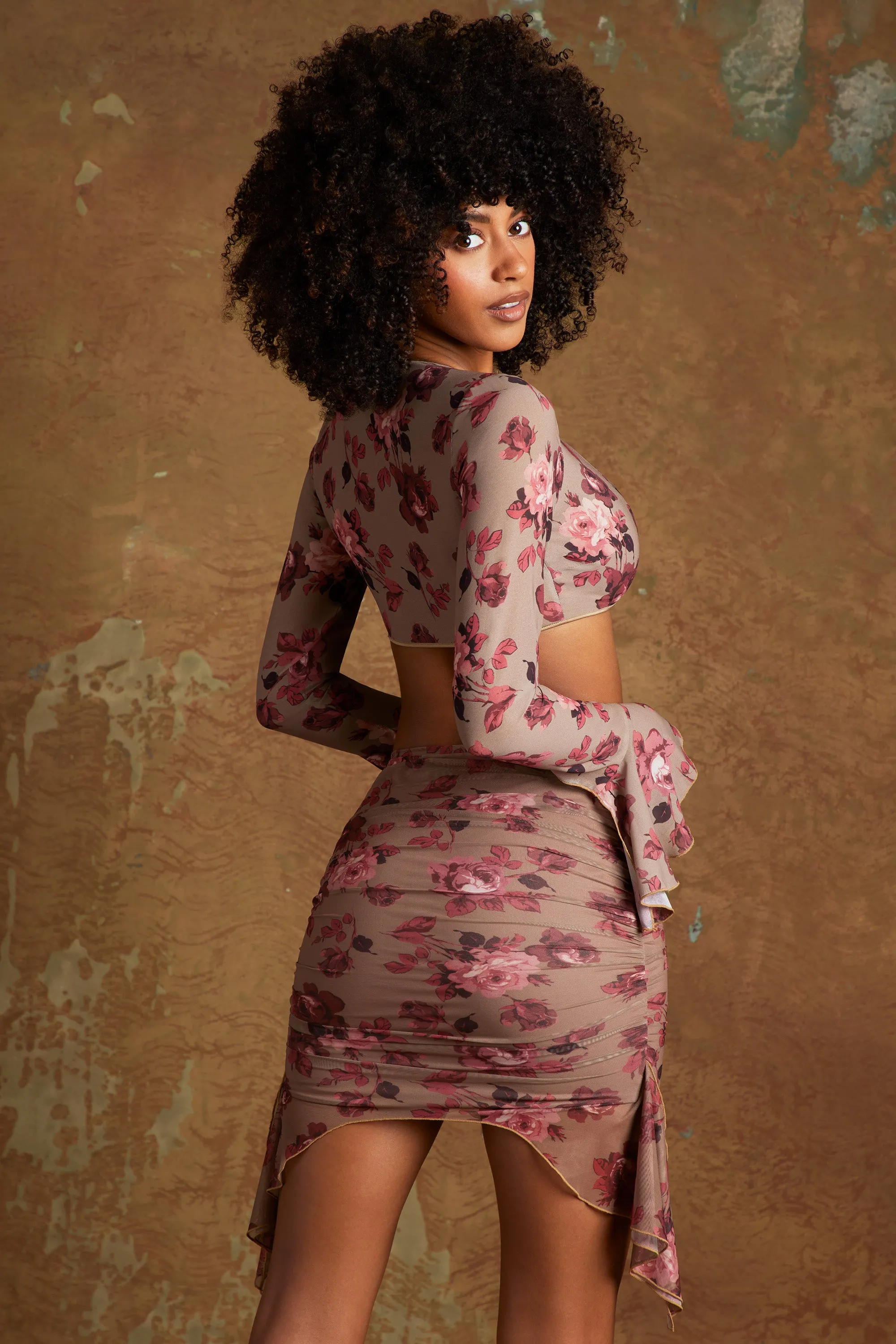 Frill Hem Mini Skirt in Beige Print sold by Oh Polly product image thumbnail 2